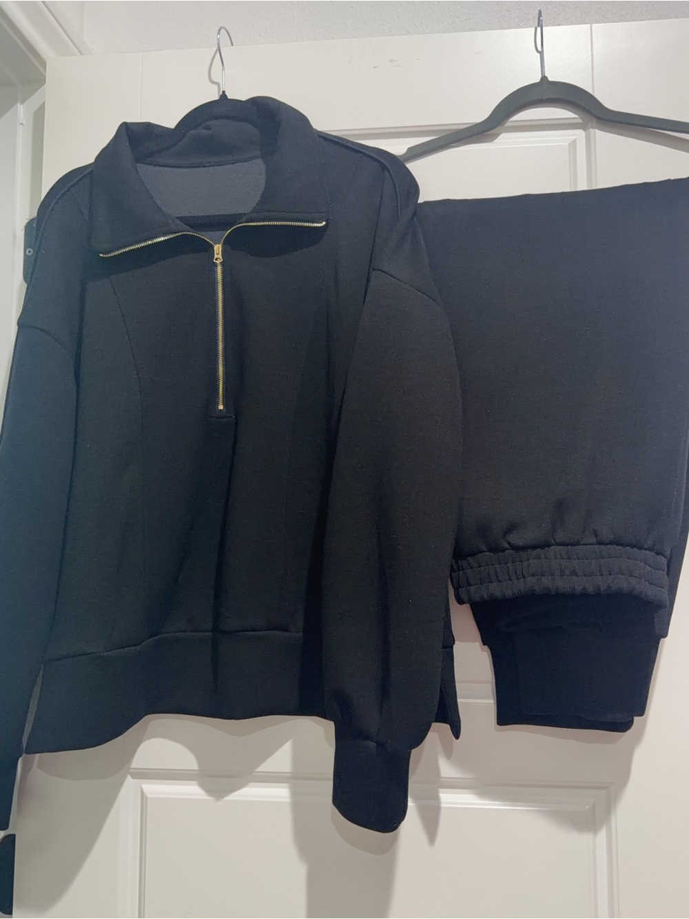 Black Track Pants & Half-Zip Sweatshirt Set